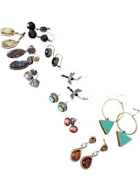 Lot of 10 Pairs of Pierced Earrings - studs & dangle - Various Stones & finishes
